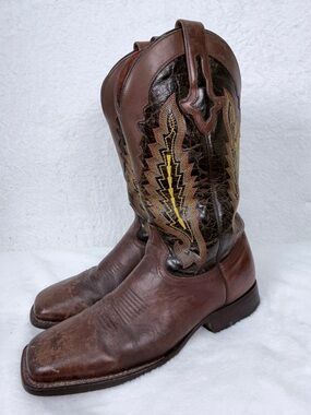 Rio Grande Cowboy Boots Brown Leather Western Roper Size 7.5 Western Cowboy